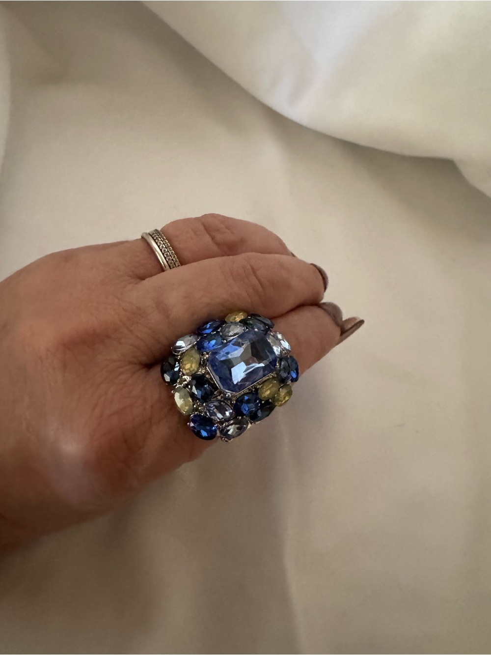 paparazzi Blue and Yellow Crystal Cluster Cocktail Ring